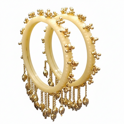 Indira- Cream Heritage Ghungroo Bangles (Set of 2)