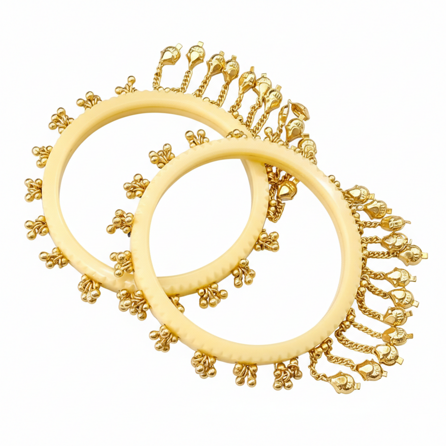 Indira- Cream Heritage Ghungroo Bangles (Set of 2)