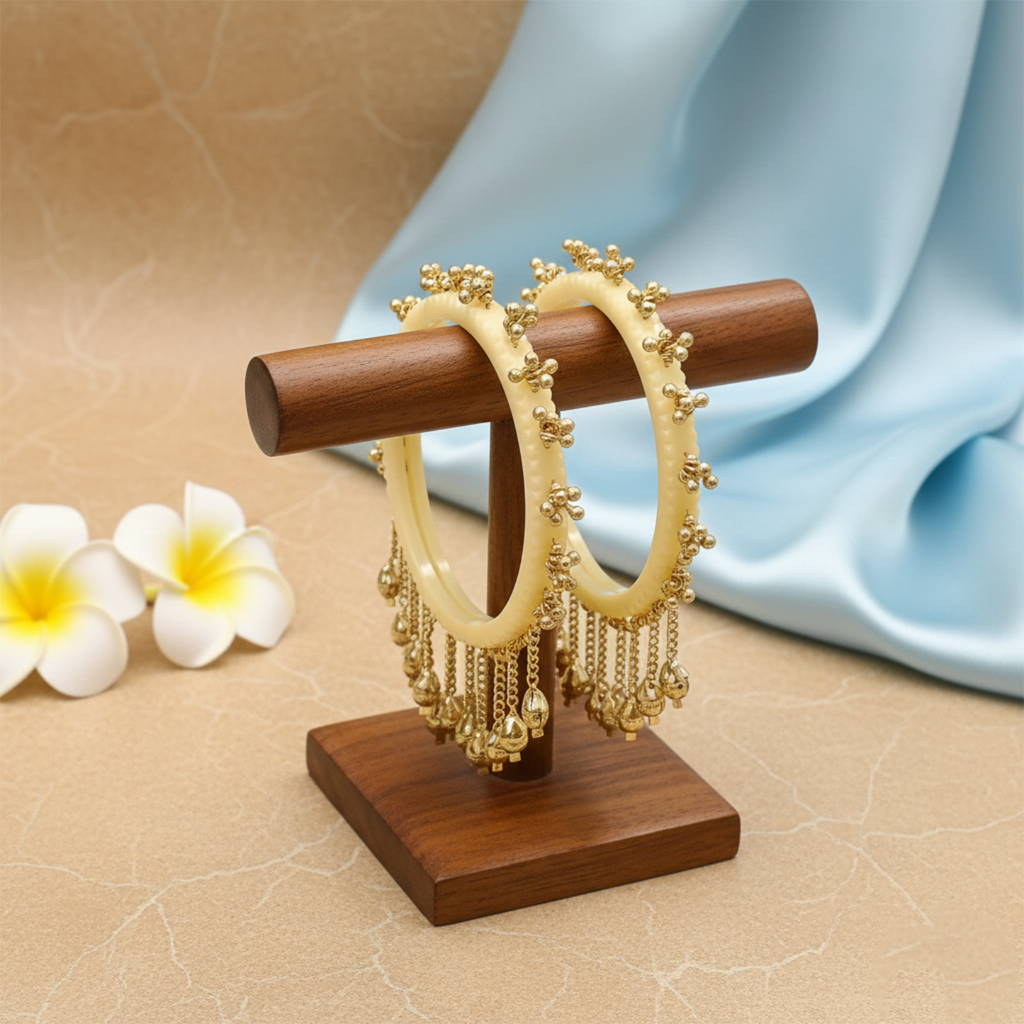 Indira- Cream Heritage Ghungroo Bangles (Set of 2)