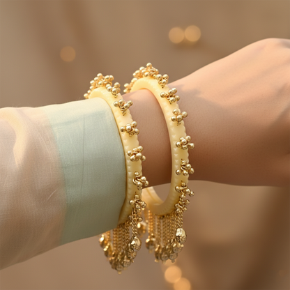 Indira- Cream Heritage Ghungroo Bangles (Set of 2)