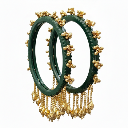 Indira-  Green Heritage Ghungroo Bangles (Set of 2)