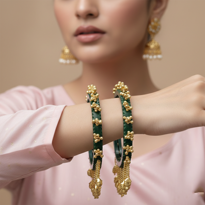 Indira-  Green Heritage Ghungroo Bangles (Set of 2)