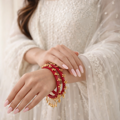 Indira -Red Heritage Ghungroo Bangles (Set of 2)