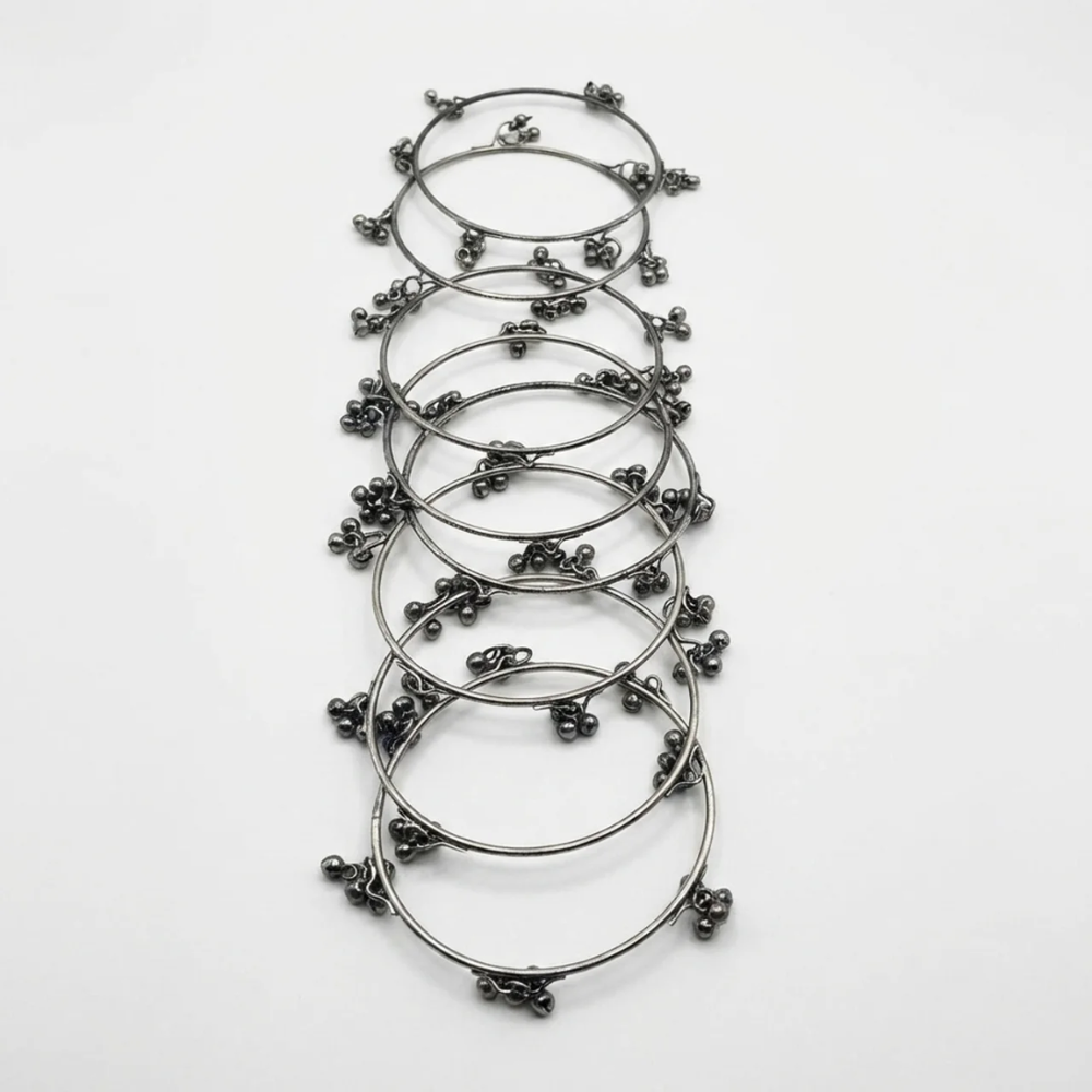 Traditional Kashmiri Oxidised Black -Tone Ghungroo Bangles (Pack of 8)