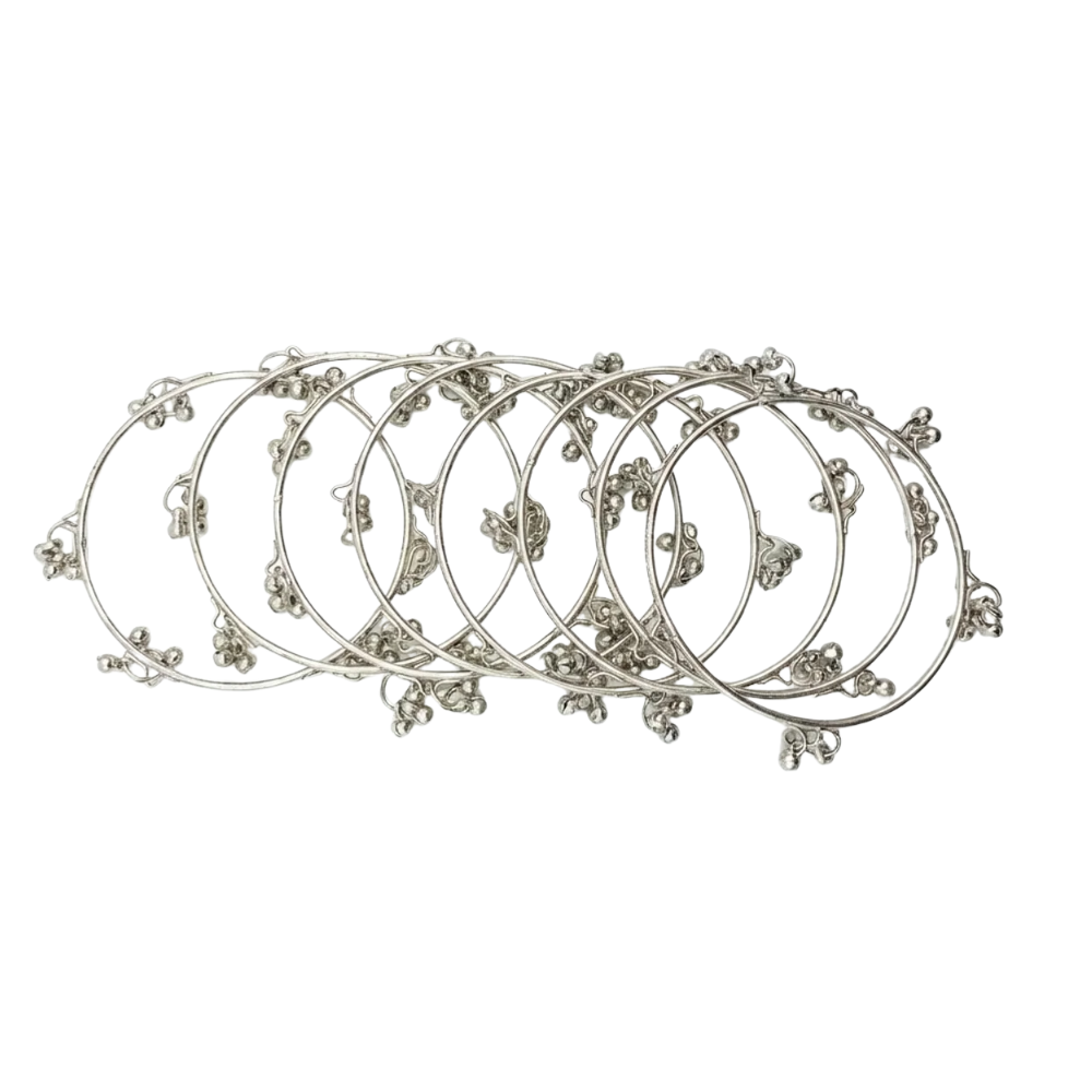 Traditional Kashmiri Silver-Tone Ghungroo Bangles (Pack of 8)