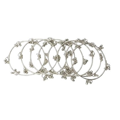 Traditional Kashmiri Silver-Tone Ghungroo Bangles (Pack of 8)