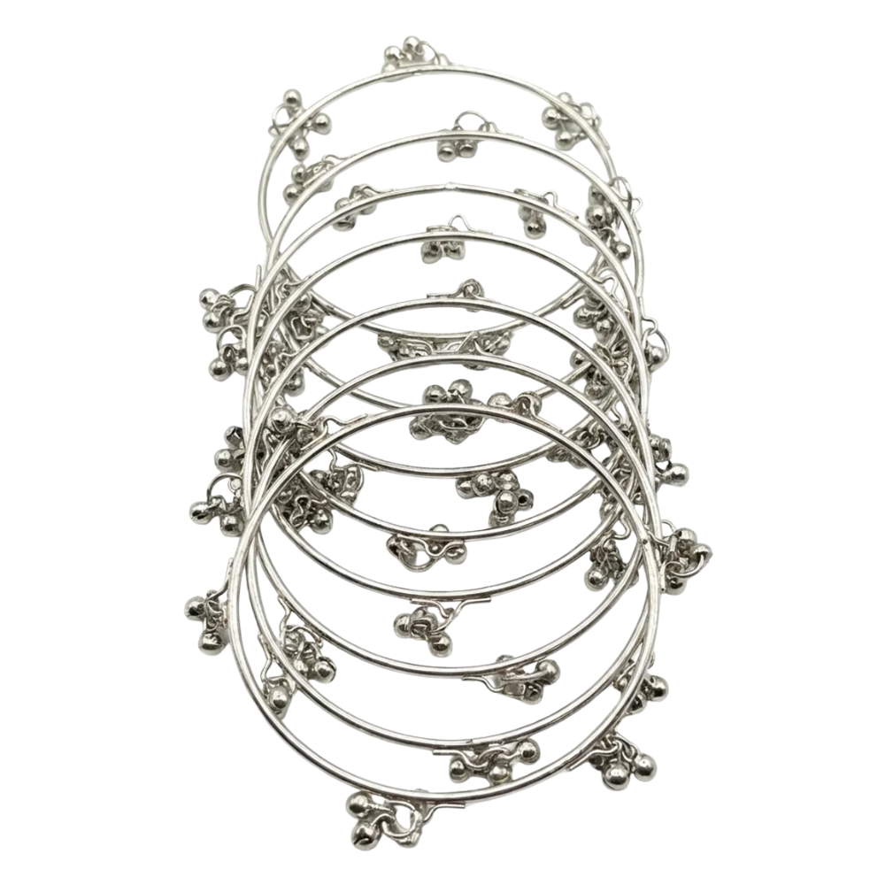 Traditional Kashmiri Silver-Tone Ghungroo Bangles (Pack of 8)