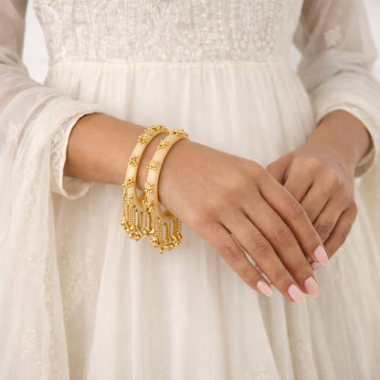 Indira- Cream Heritage Ghungroo Bangles (Set of 2)