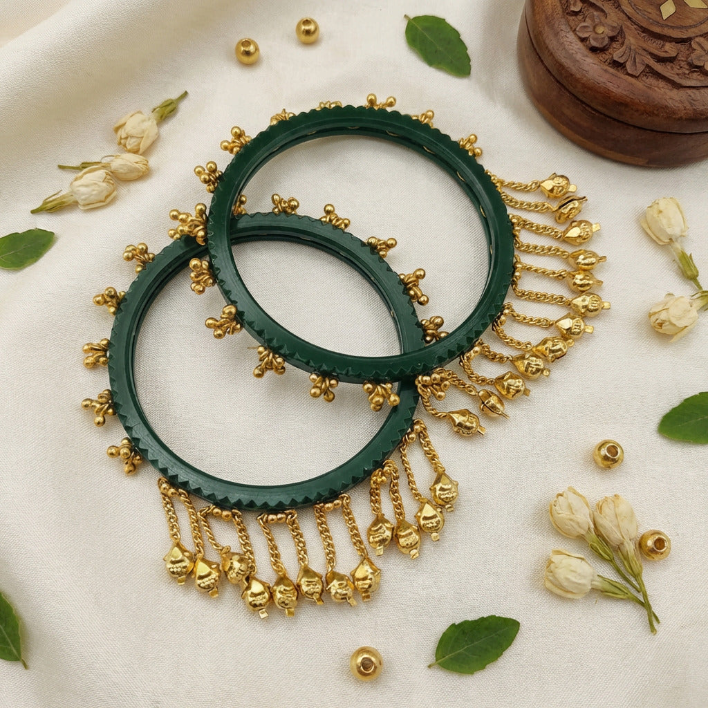 Indira-  Green Heritage Ghungroo Bangles (Set of 2)